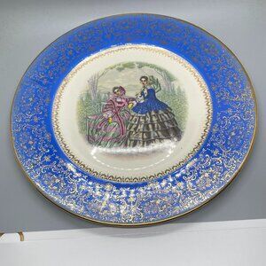 Vintage 1950s Century by Salem Blue 23 Kt Gold Godey's Ladies Plate 10.75"